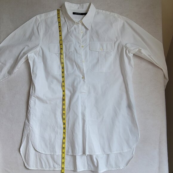 Lauren Ralph Lauren Women White Cotton Long Sleeve Half Button Down Shirt Sz XL - Picture 14 of 16